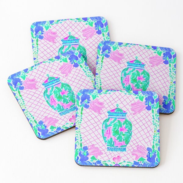 Item preview, Colorful chinoiserie jar in pink, green and blue designed and sold by SophieClimaArt.