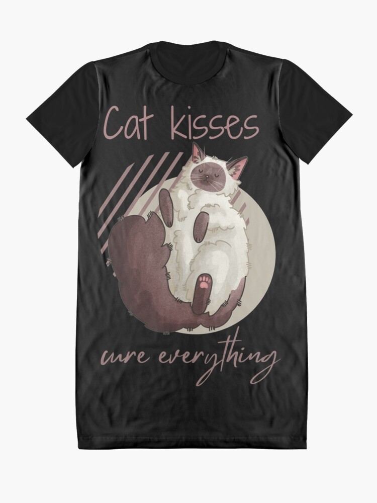 Thumbnail 3 of 5, Graphic T-Shirt Dress, Cat kisses cure everything - Ragdoll - Gifts for Cat Lovers designed and sold by FelineEmporium.