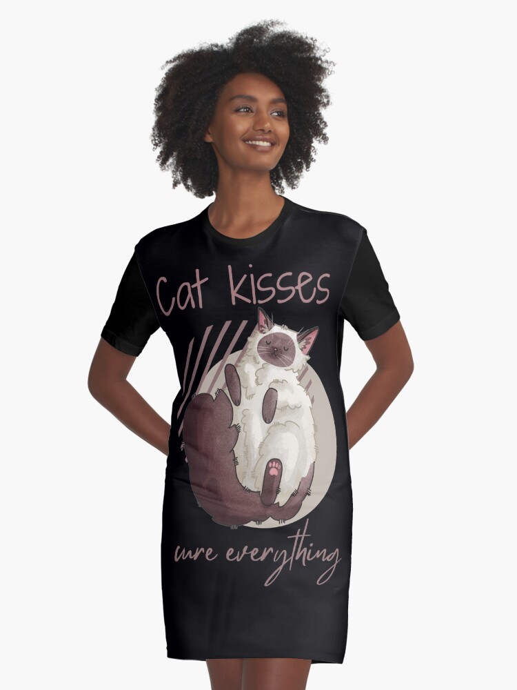 Thumbnail 1 of 5, Graphic T-Shirt Dress, Cat kisses cure everything - Ragdoll - Gifts for Cat Lovers designed and sold by FelineEmporium.