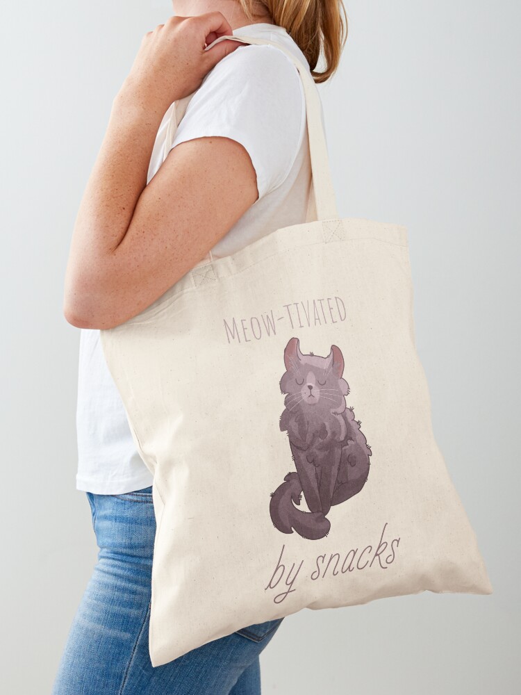 Tote Bag, Meow-tivated by snacks - Lilac American Curl Kitten designed and sold by FelineEmporium