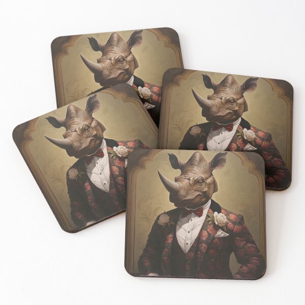 Item preview, Rhino Portrait Dapper Animal Art designed and sold by ConfettiSkyArt.