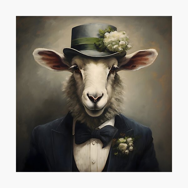 Item preview, Sheep Portrait Dapper Animal Art designed and sold by ConfettiSkyArt.