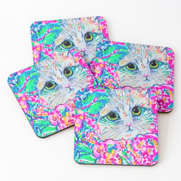 Item preview, Watercolor portrait of a white kitten, Lilly Pulitzer inspired designed and sold by SophieClimaArt.