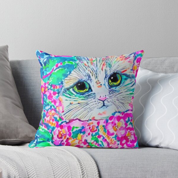Item preview, Watercolor portrait of a white kitten, Lilly Pulitzer inspired designed and sold by SophieClimaArt.