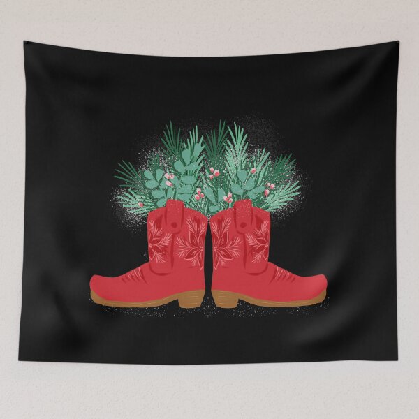 Item preview, Red cowboy boots and Christmas tree spruce designed and sold by Ilze Lucero.