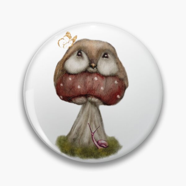 Item preview, Goblincore Art The button Mushroom Birb with moss, golden butterfly, and snail designed and sold by Monica Laipple.