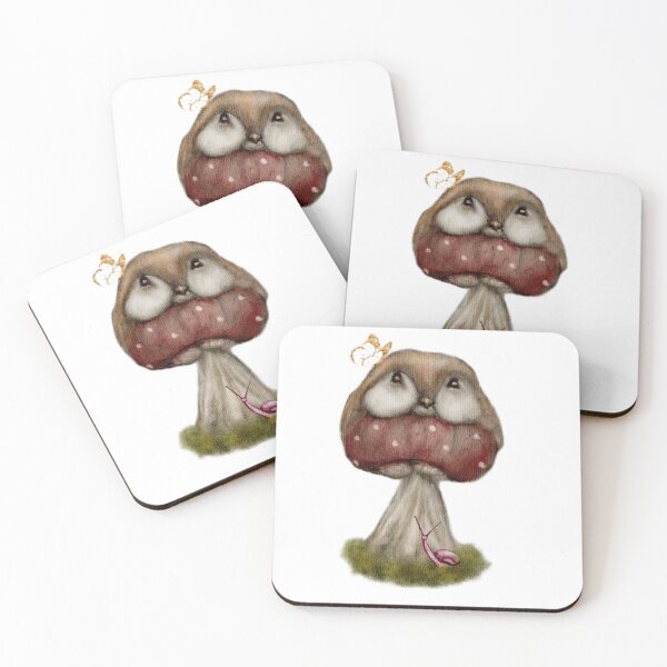 Item preview, Goblincore Art The button Mushroom Birb with moss, golden butterfly, and snail designed and sold by Monica Laipple.