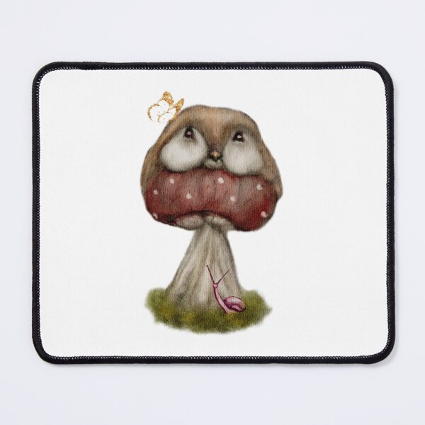 Item preview, Goblincore Art The button Mushroom Birb with moss, golden butterfly, and snail designed and sold by Monica Laipple.