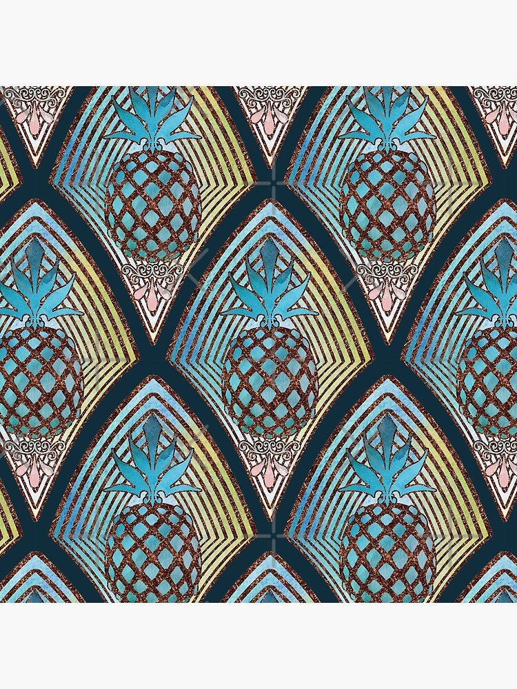 "Art Deco Pineapple in Bronze and Blue" Floor Pillow for Sale by