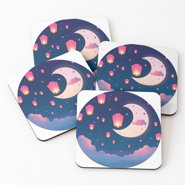Item preview, Magical lanterns floating up into the moonlit sky  designed and sold by NuiNuiDesigns.
