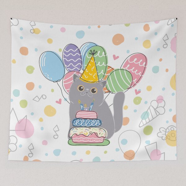 Item preview, Blue Gray Tabby Exotic Shorthair Persian Cat Birthday Party designed and sold by lulululupaint.