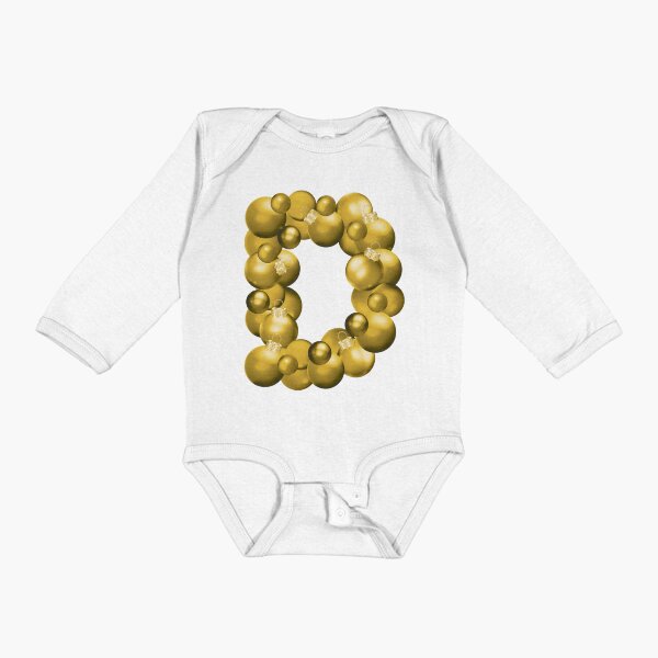 GOLD CHRISTMAS LETTER D Long Sleeve Baby One-Piece