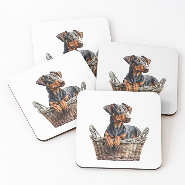 Artikelvorschau, Dobermann-Pinscher im geflochtenen Korb entworfen und verkauft von PawsandPages.