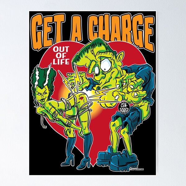 Item preview, Frankenstein Monster and Bride Get A Charge Out Of Life designed and sold by eShirtLabs.