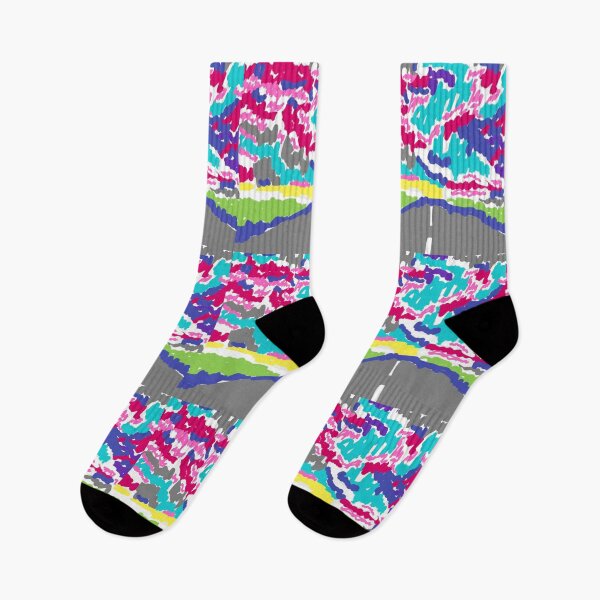 Item preview, Hand drawn landscape of a highway and the sky with colors pink, blue, purple, yellow, gray and white designed and sold by DLGstudio.