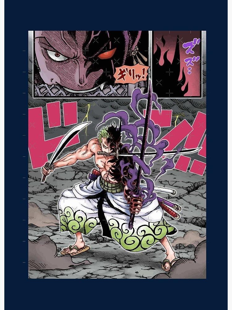 Zoro three sword style colored manga panel Art Board Print