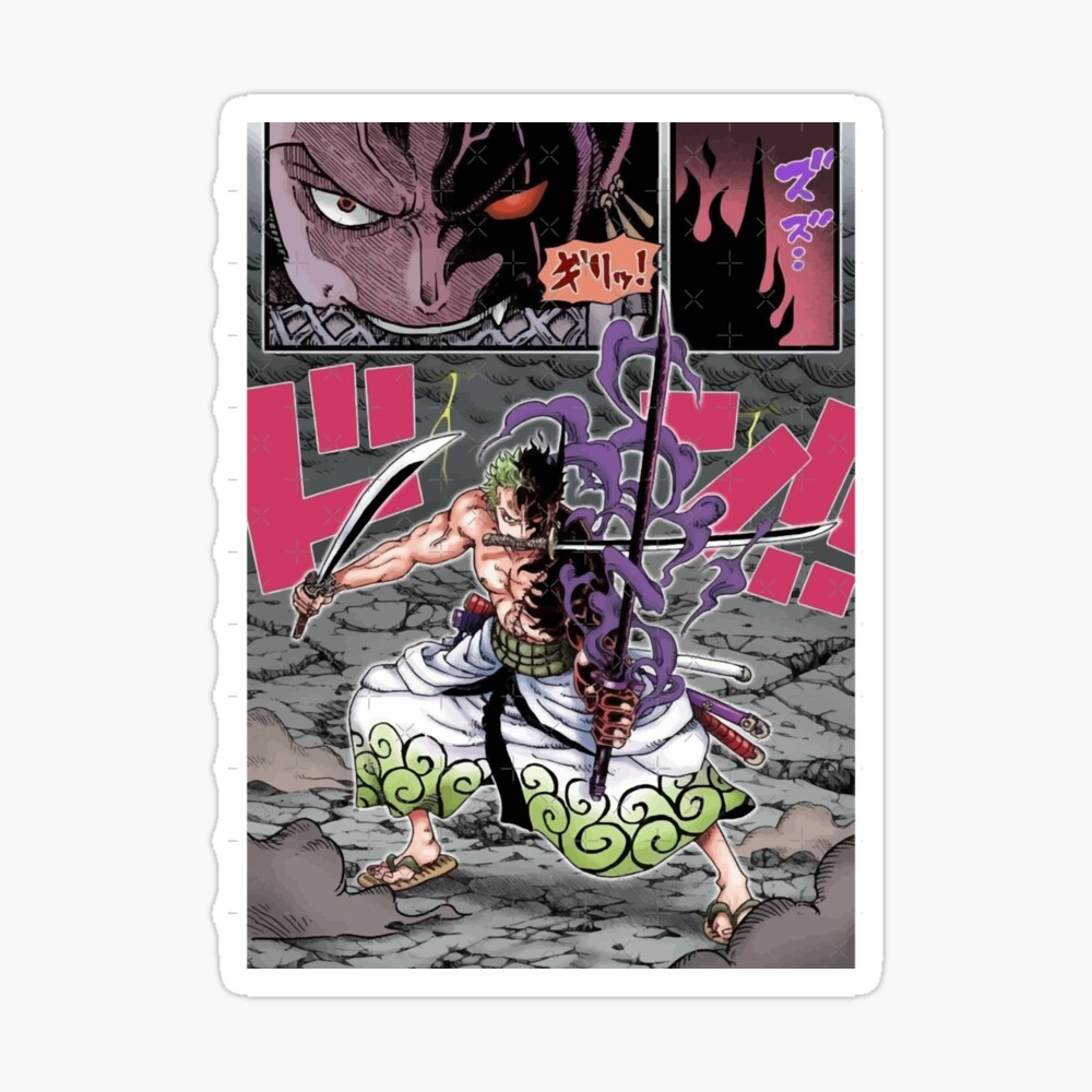 Zoro three sword style colored manga panel Art Board Print