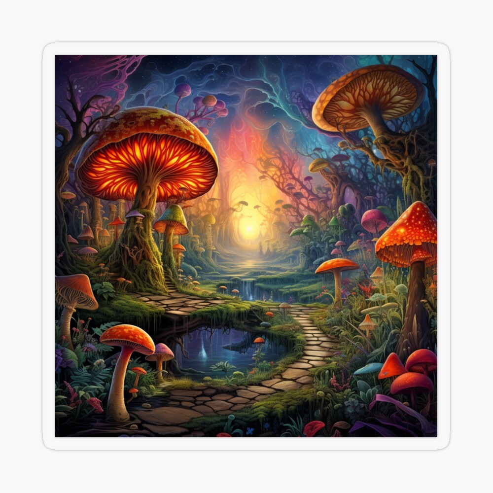 Mystical Shroomscape Psychedelic Forest Sticker - ChatX