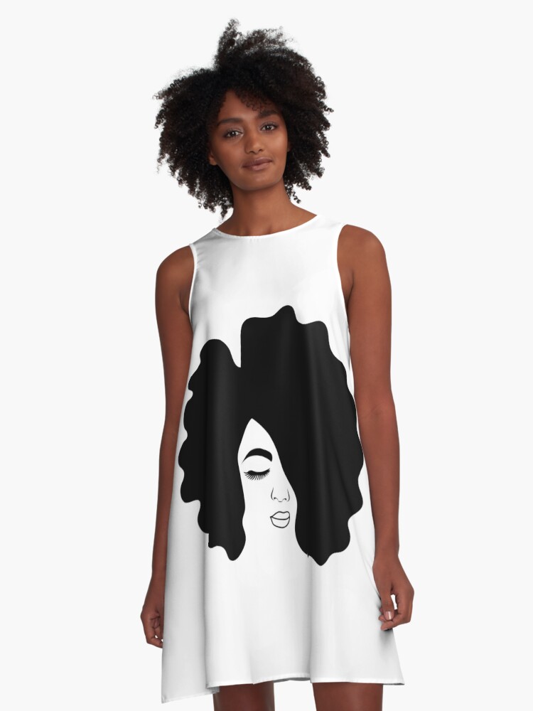 Big Afro Drawing Black Woman With Natural Hair A Line Dress By