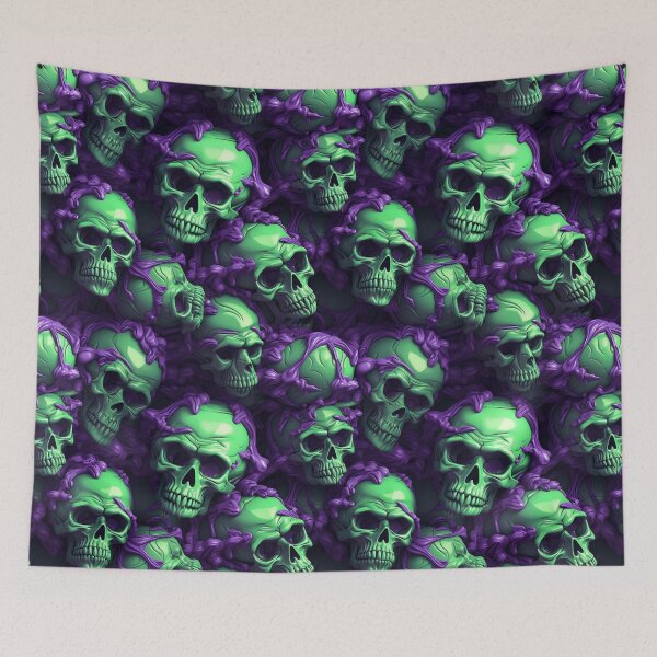Item preview,  3D Skulls Macabre Green Purple Seamless Pattern designed and sold by Sturdust.