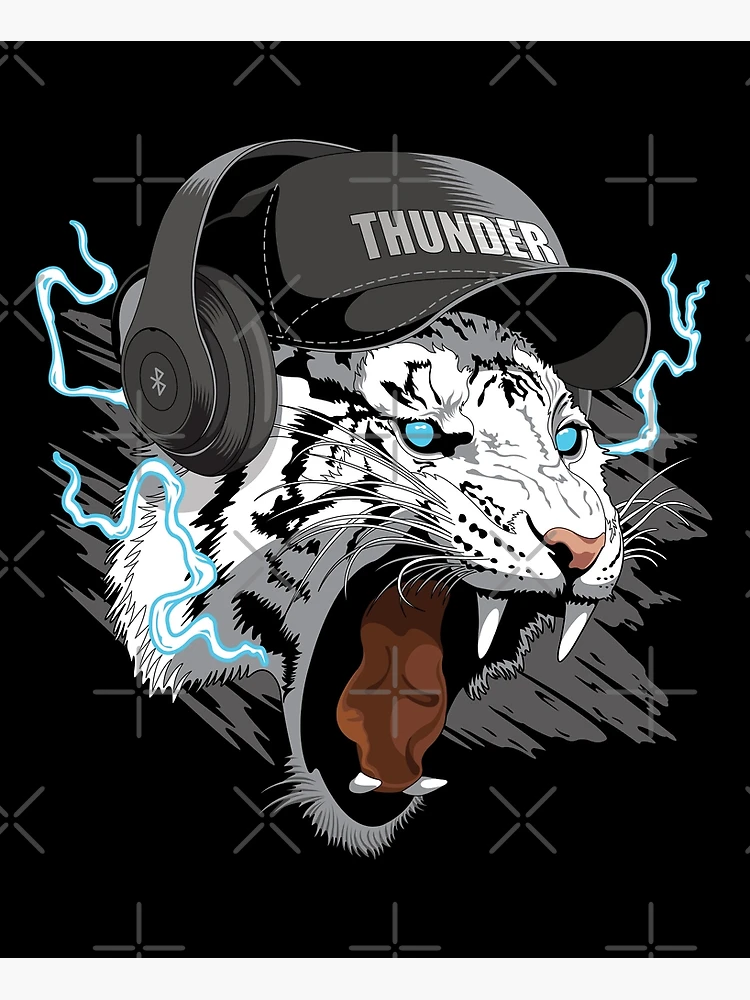 洋楽 HEATHEN AUTOGRAPH THUNDER SKULL TIGER Retrowave Synthwave Tiger Head - 1980's Animal Print