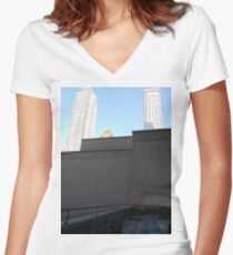 Wall, New York, Manhattan, Brooklyn, New York City, architecture, street, building, tree, car,   Women's Fitted V-Neck T-Shirt