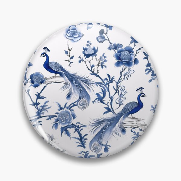 Item preview, Chinoiserie Peacock Design in Blue and White designed and sold by Tamas Das.