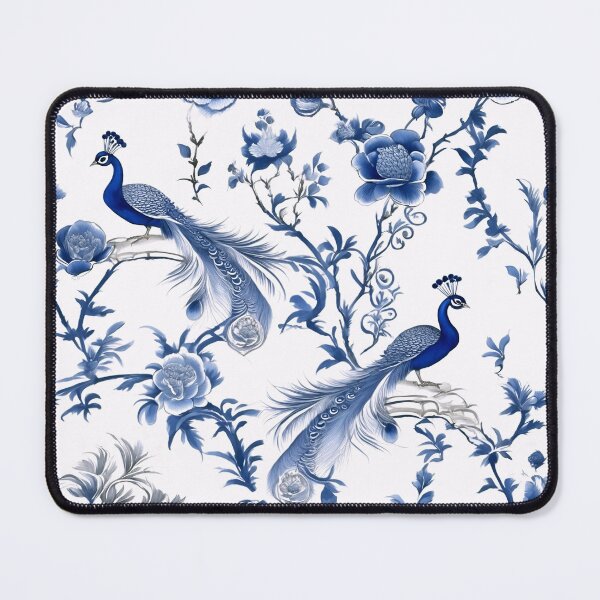 Item preview, Chinoiserie Peacock Design in Blue and White designed and sold by Tamas Das.