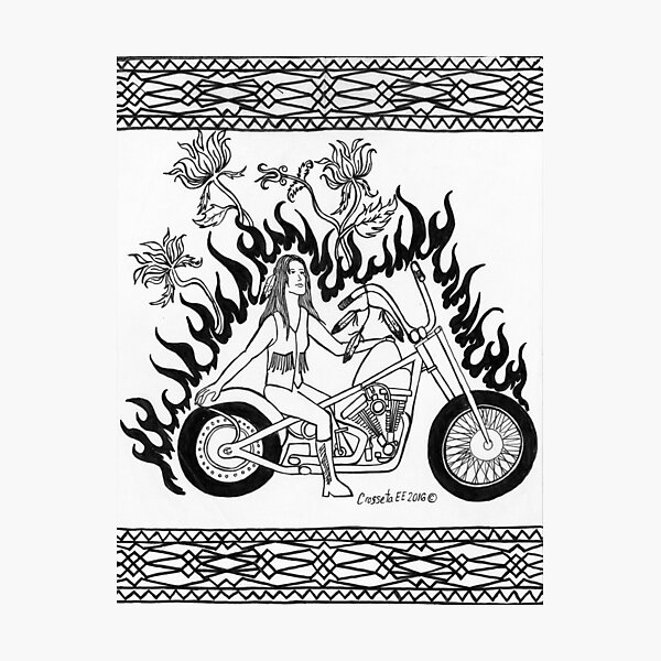 Black and White Fire Biker Photographic Print