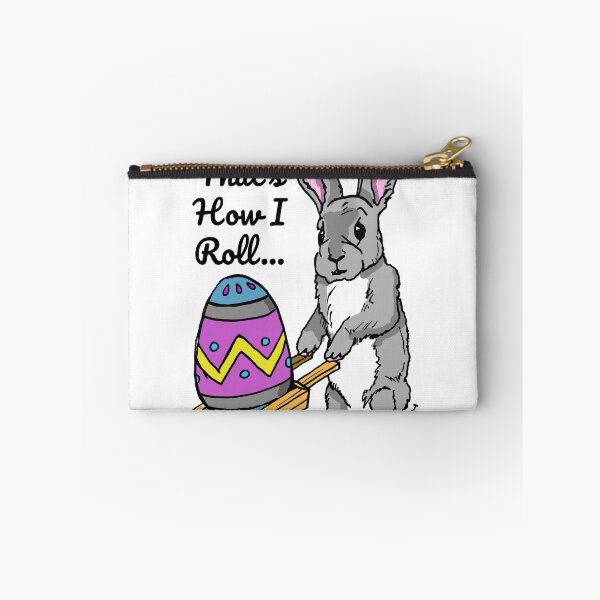 Item preview, Cute Easter Bunny Pushing Wheel Barrow with Egg 'That's How I Roll' Quote designed and sold by sketchNkustom.