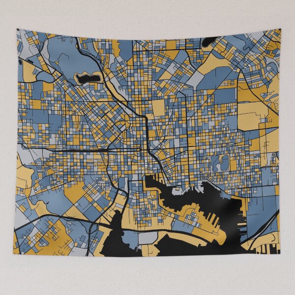 Item preview, Baltimore Map Pattern in Blue & Gold designed and sold by PatternMaps.