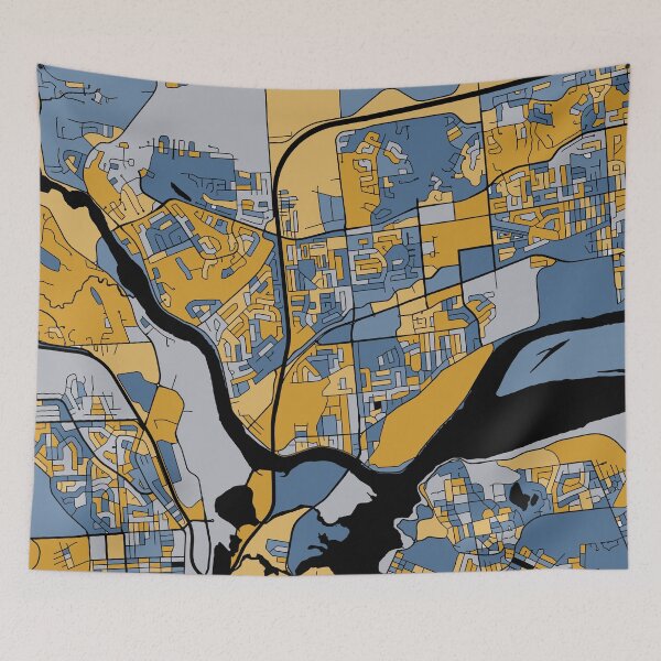 Item preview, Gatineau Map Pattern in Blue & Gold designed and sold by PatternMaps.