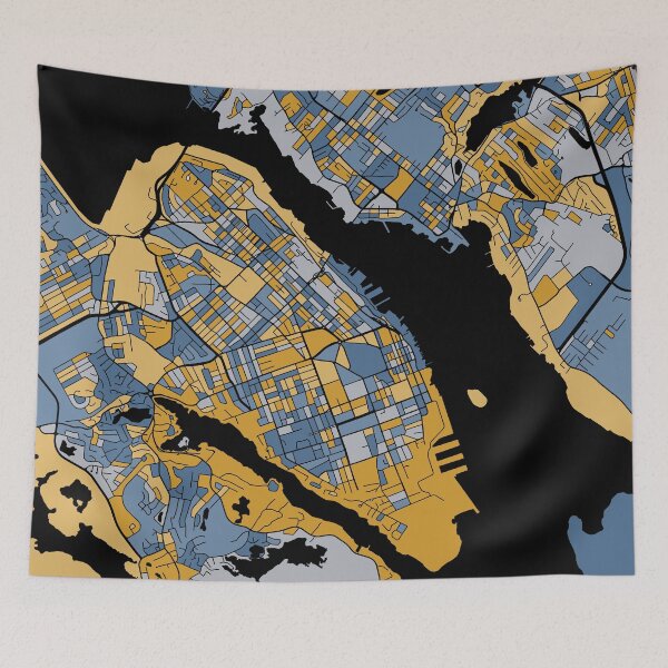 Item preview, Halifax Map Pattern in Blue & Gold designed and sold by PatternMaps.