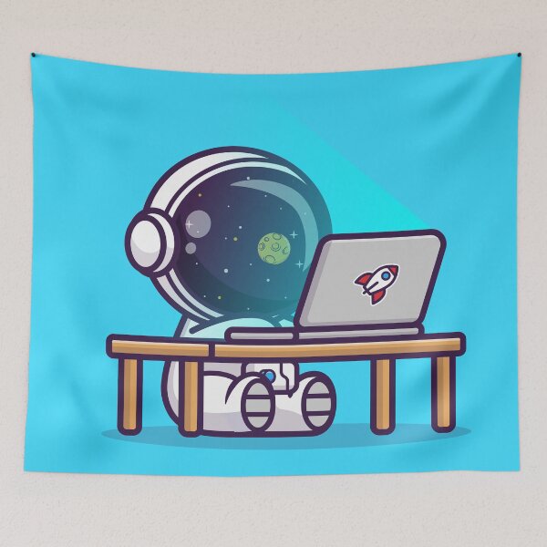 Item preview, Cosmic Workspace: Cute Astronaut Working on Laptop Cartoon Vector Icon Illustration designed and sold by hjian8219.