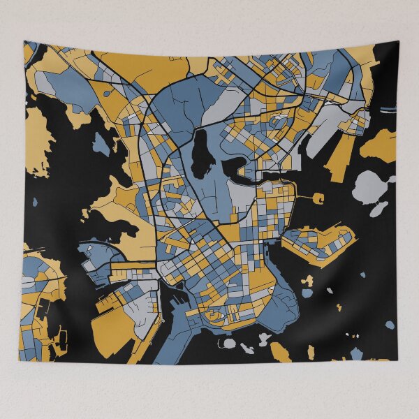 Item preview, Helsinki Map Pattern in Blue & Gold designed and sold by PatternMaps.