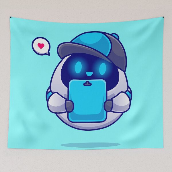 Item preview, "Robo-Productivity: Cute Robot Holding Clipboard Cartoon Vector Icon Illustration" designed and sold by hjian8219.