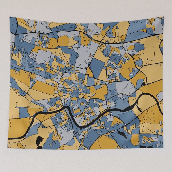 Item preview, Kraków Map Pattern in Blue & Gold designed and sold by PatternMaps.