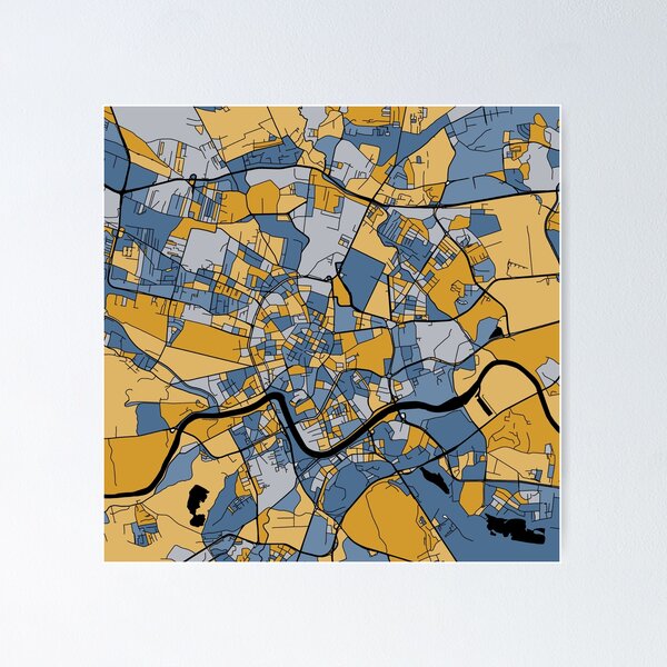 Item preview, Kraków Map Pattern in Blue & Gold designed and sold by PatternMaps.