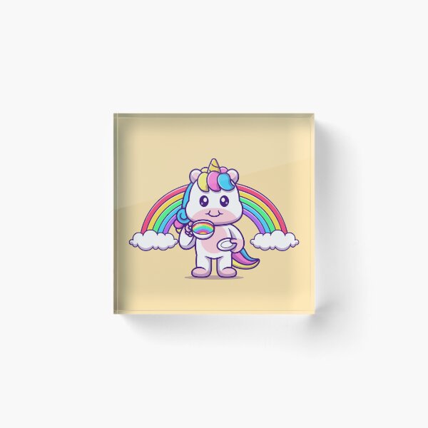 Item preview, Unicorn's Coffee Break: Cute Unicorn Enjoying Coffee with Rainbow Cartoon Vector Illustration designed and sold by hjian8219.