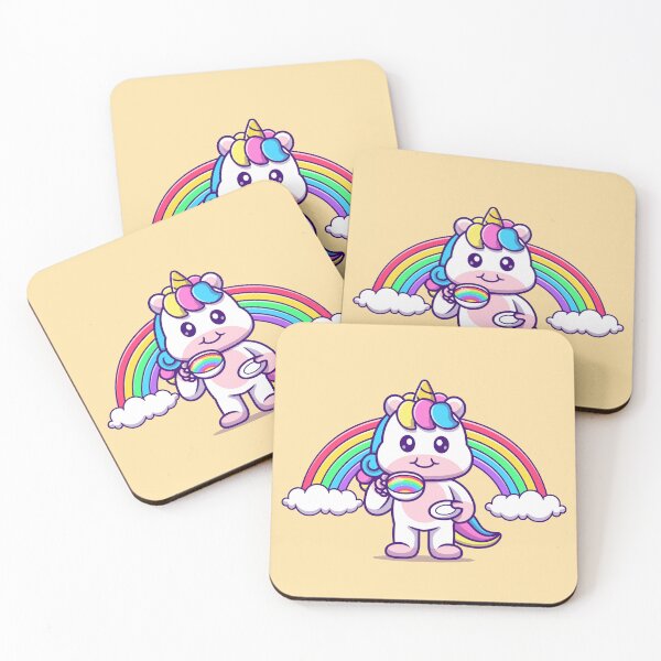 Item preview, Unicorn's Coffee Break: Cute Unicorn Enjoying Coffee with Rainbow Cartoon Vector Illustration designed and sold by hjian8219.