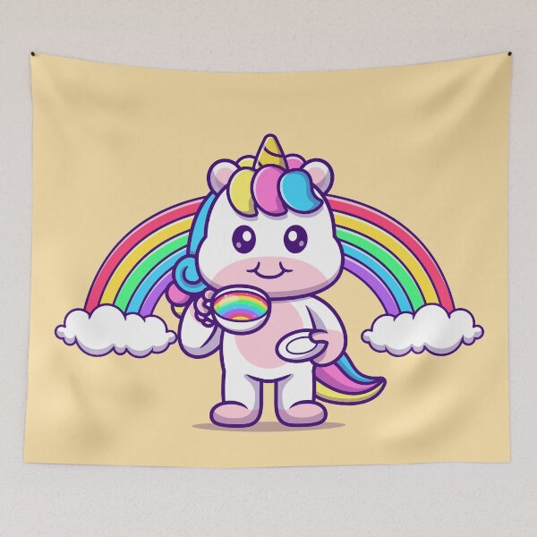 Item preview, Unicorn's Coffee Break: Cute Unicorn Enjoying Coffee with Rainbow Cartoon Vector Illustration designed and sold by hjian8219.