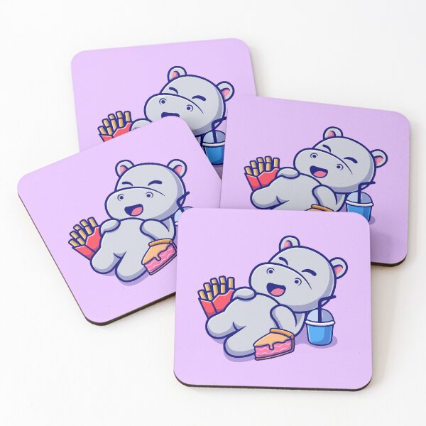 Item preview, Happy Hippo's Feast: Cute Hippo Enjoying Cake, French Fries, and Soda Cartoon Vector Illustration designed and sold by hjian8219.