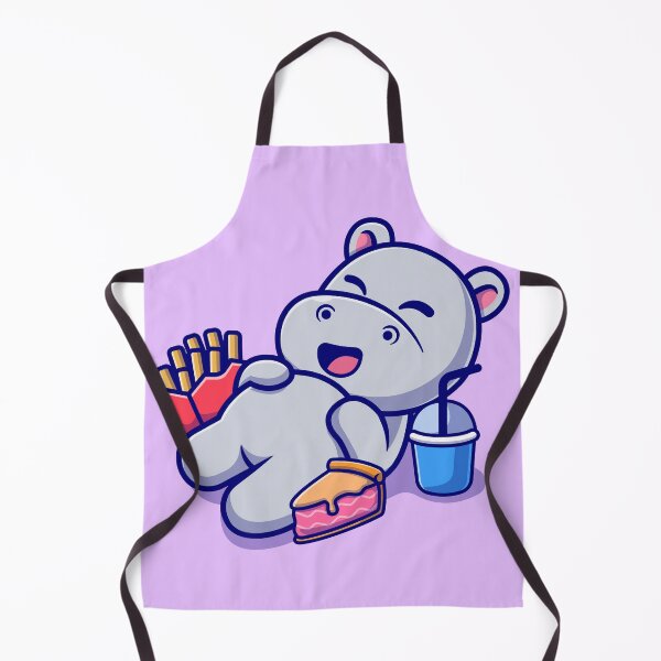 Item preview, Happy Hippo's Feast: Cute Hippo Enjoying Cake, French Fries, and Soda Cartoon Vector Illustration designed and sold by hjian8219.
