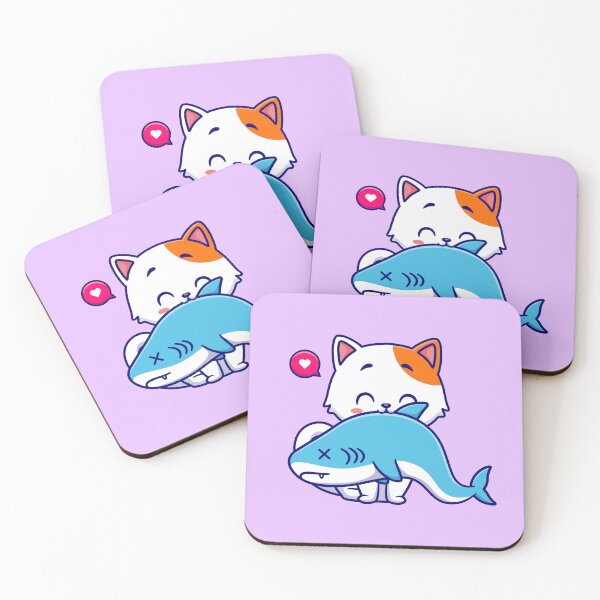 Item preview, Fearless Feline: Cute Cat Biting Shark Fish Cartoon Vector Icon Illustration designed and sold by hjian8219.