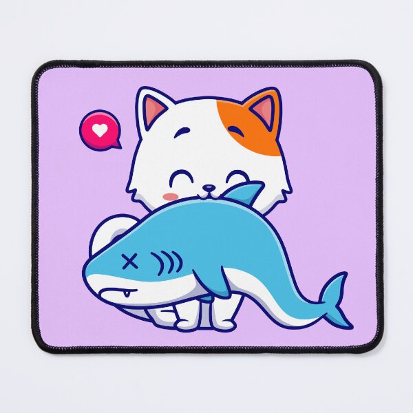 Item preview, Fearless Feline: Cute Cat Biting Shark Fish Cartoon Vector Icon Illustration designed and sold by hjian8219.