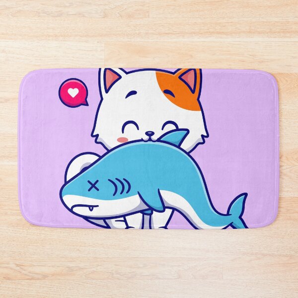Item preview, Fearless Feline: Cute Cat Biting Shark Fish Cartoon Vector Icon Illustration designed and sold by hjian8219.