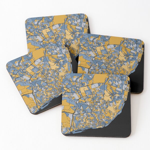 Item preview, Lisbon Map Pattern in Blue & Gold designed and sold by PatternMaps.