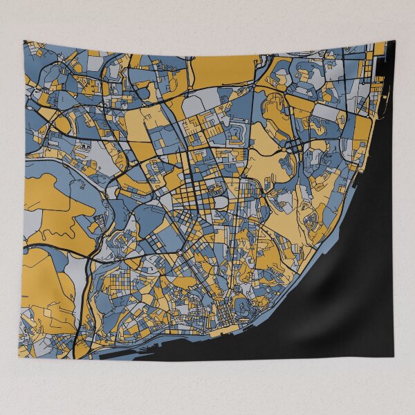 Item preview, Lisbon Map Pattern in Blue & Gold designed and sold by PatternMaps.