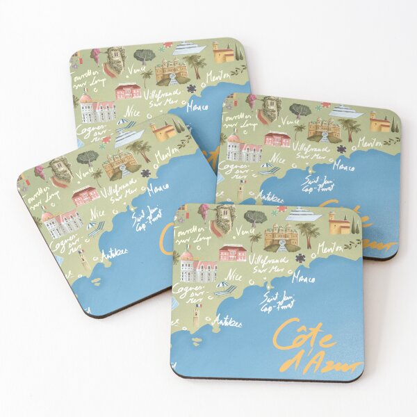 Item preview, Map of the French Riviera, the Cote d'Azur from Menton to Fréjus, France designed and sold by laurartpourlart.