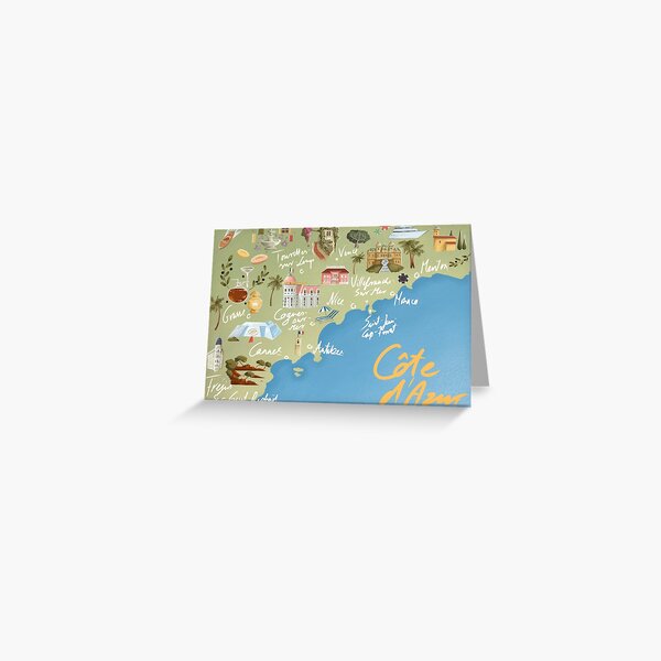 Item preview, Map of the French Riviera, the Cote d'Azur from Menton to Fréjus, France designed and sold by laurartpourlart.